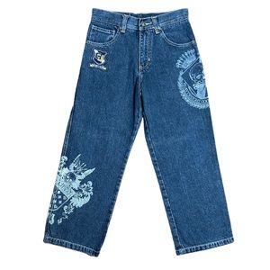 G-Unit Boys Heavyweight Construction Graphic Bootcut Denim Blue Jeans